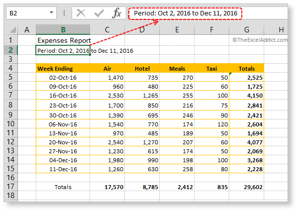 Report Title With Date Range in Microsoft Excel 2007 2010 2013 2016 365