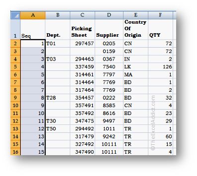 Temporary Sort Column in Microsoft Excel 2007 2010 2013 2016 365