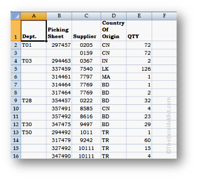 Unsorted Data in Microsoft Excel 2007 2010 2013 2016 365